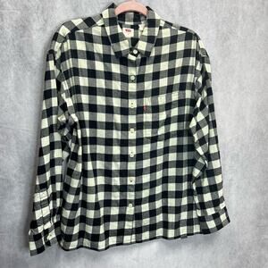 Vintage Levi’s Womens Cotton Plaid Button-Up Shirt Black White Size M